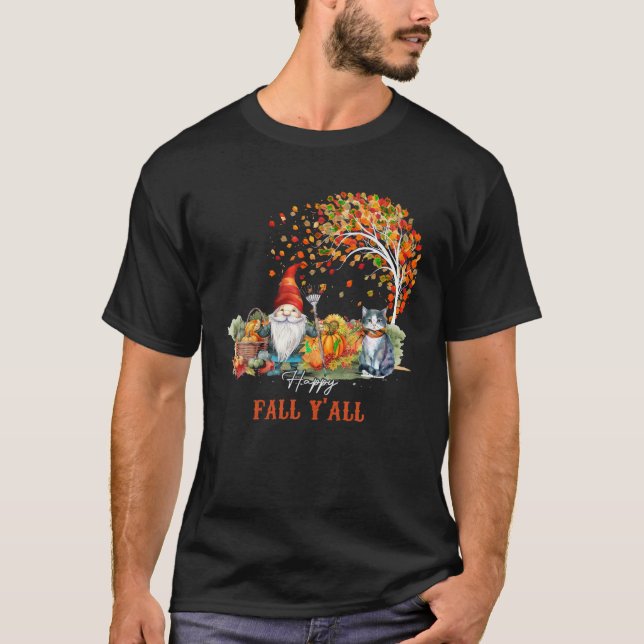 Retro Happy Fall Y all Fall Gnome Cat Pumpkin Wome T-Shirt (Vorderseite)