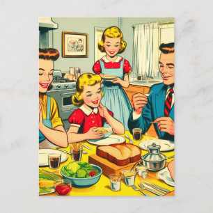 Retro Happy Family Comic Postkarte