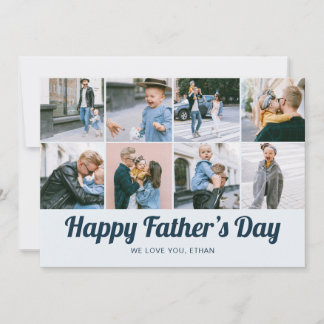 Retro Happy Father's Day 12 Photo Collage Blue Feiertagskarte