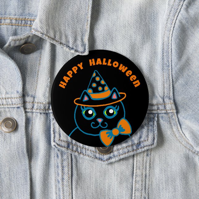 Retro Happy Halloween Black Cat Button  (Beispiel)