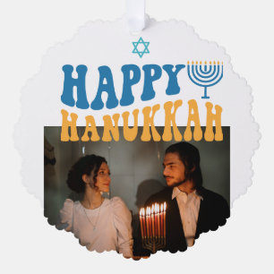 Retro Happy Hanukkah Personalisiertes Foto Ornament Karte