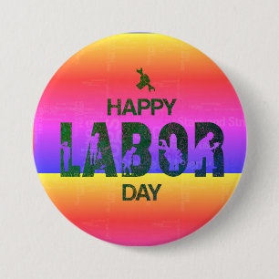 Retro Happy Labour Day in Retro Blue Button