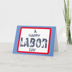 Retro Happy Labour Day in Retro Blue Karte