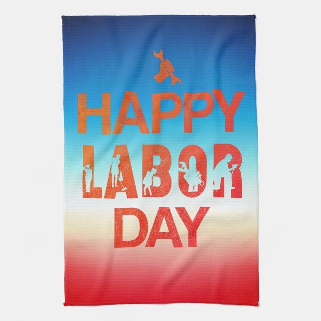 Retro Happy Labour Day in Retro Red Geschirrtuch (Vertikal)