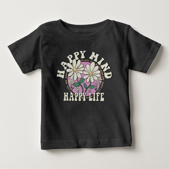 Retro Happy Mind Happy Life Baby T-shirt (Vorderseite)