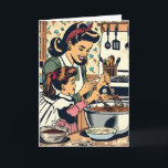 Retro Happy Mother Day Karte<br><div class="desc">Sweet sentimental Happy Mother's Day Card. Eine Retro-Szene mit einer Mutter,  die ihrer Tochter beibringt,  einen Kuchen zu backen,  ist nicht in einem Vintagen Comic Buch Pop Art.</div>