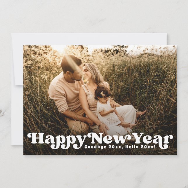 Retro Happy New Year Foto Feiertagskarte (Vorderseite)