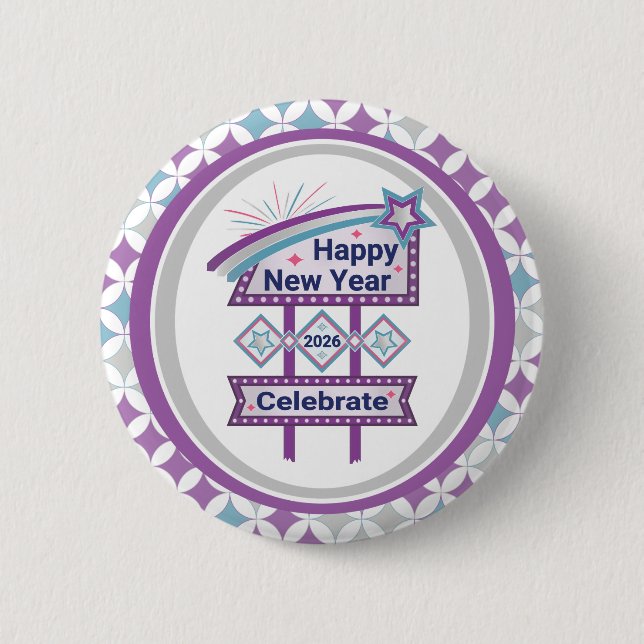 Retro Happy New Year Sign - Celebrate Marquee Button (Vorderseite)