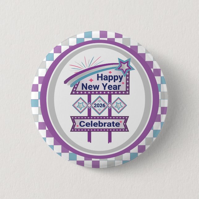 Retro Happy New Year Sign - Celebrate Marquee Button (Vorderseite)