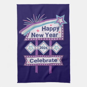 Retro Happy New Year Sign - Celebrate Marquee Geschirrtuch