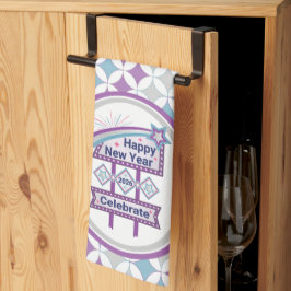 Retro Happy New Year Sign - Celebrate Marquee Geschirrtuch