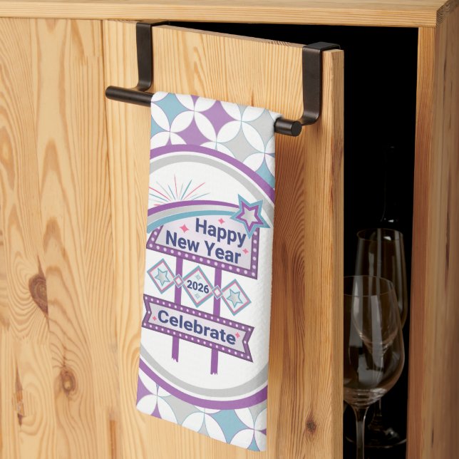 Retro Happy New Year Sign - Celebrate Marquee Geschirrtuch (Drittel gefaltet)