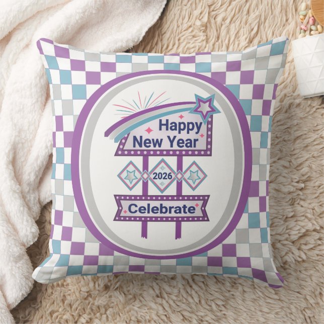 Retro Happy New Year Sign - Celebrate Marquee Kissen (Decke)