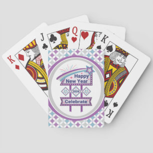 Retro Happy New Year Sign - Celebrate Marquee Spielkarten