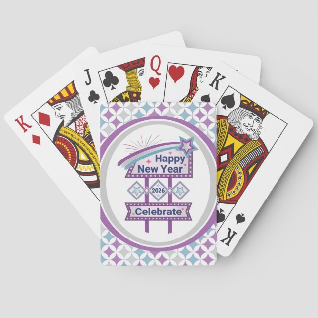 Retro Happy New Year Sign - Celebrate Marquee Spielkarten (Rückseite)