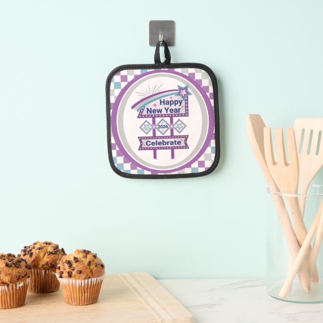 Retro Happy New Year Sign - Celebrate Marquee Topflappen (Insitu (Hängend))