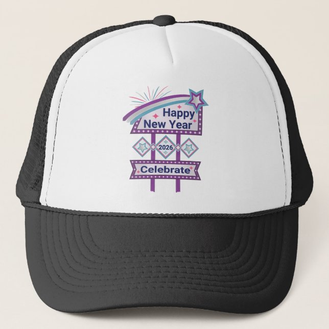 Retro Happy New Year Sign - Celebrate Marquee Truckerkappe (Vorderseite)