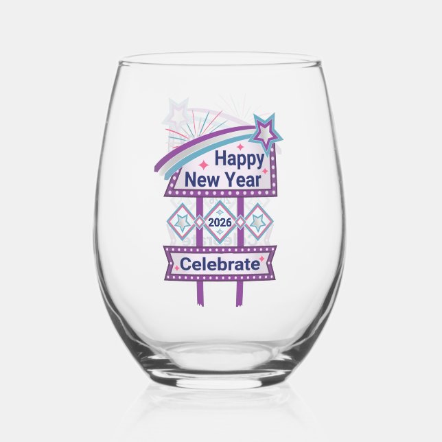 Retro Happy New Year Sign - Celebrate Marquee Weinglas Ohne Stiel (Vorderseite)