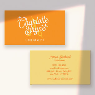 Retro Happy Orange Hair Stylist Scheren Visitenkarte