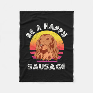 Retro Happy Sausage Dog Fleecedecke