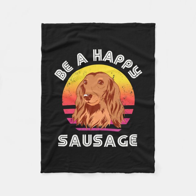 Retro Happy Sausage Dog Fleecedecke (Vorderseite)