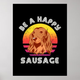 Retro Happy Sausage Dog Poster