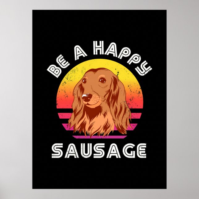 Retro Happy Sausage Dog Poster (Vorne)