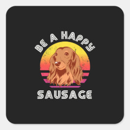 Retro Happy Sausage Dog Quadratischer Aufkleber