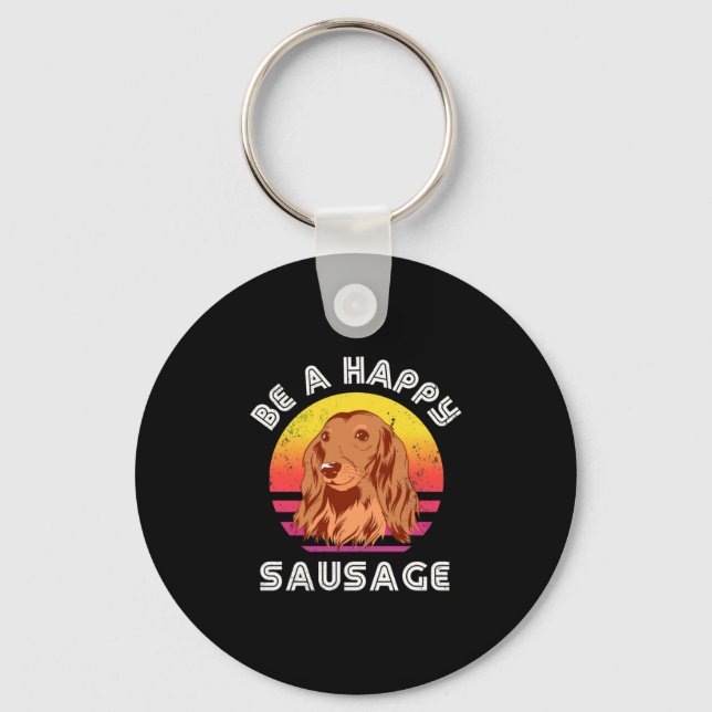 Retro Happy Sausage Dog Schlüsselanhänger (Vorderseite)
