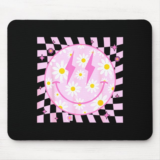 Retro Happy Smile Face Checkered Pattern Nk Daisy  Mousepad (Vorne)