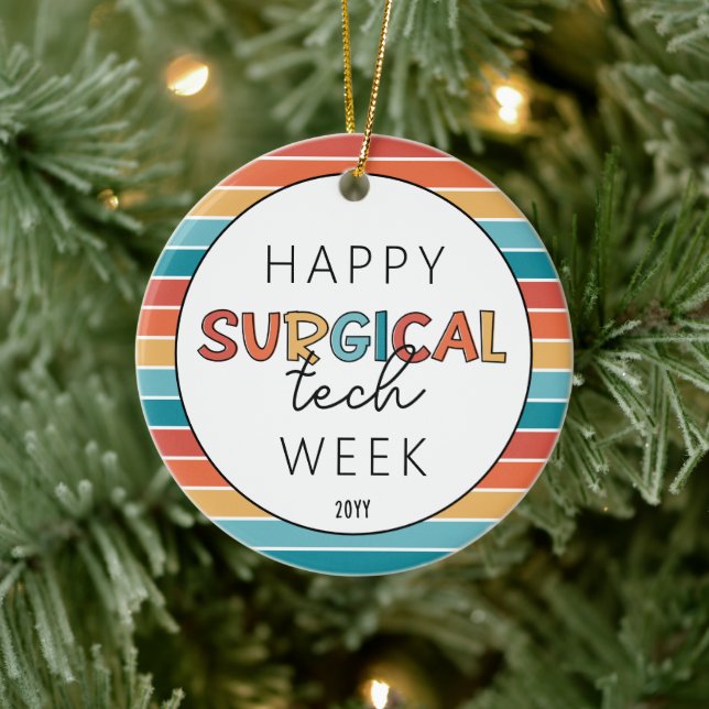 Retro Happy Surgical Tech Week Keramik Ornament (Baum)