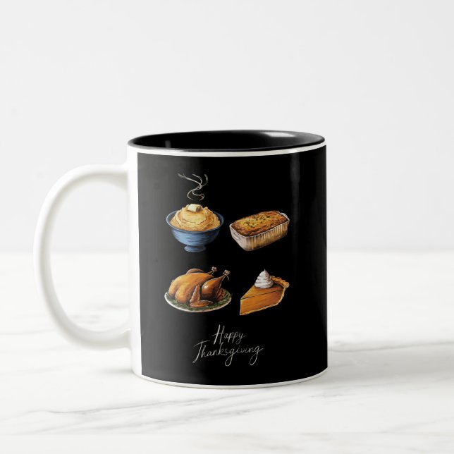 Retro Happy Thanksgiving Fall Pumpkin Pie Zweifarbige Tasse (Links)