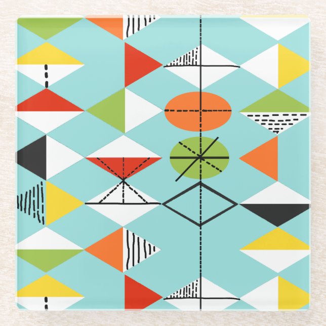 Retro Harlekin-Muster-Glas-Untersetzer Glasuntersetzer (Vorderseite)