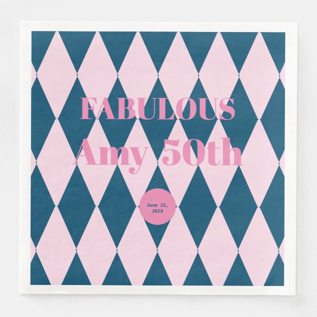 Retro Harlequin Azure und Ballerina Pink Serviette (Vorderseite)