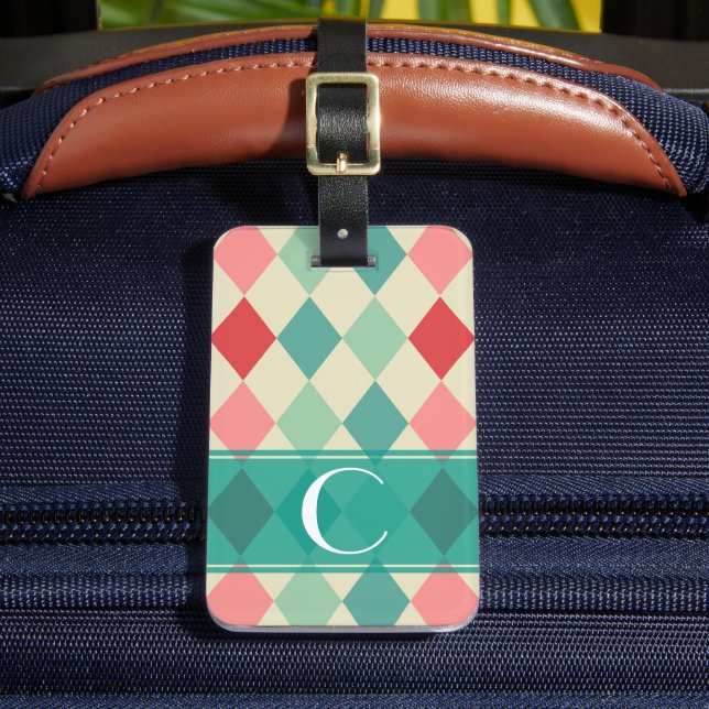 Retro Harlequin Geometric Monogram Gepäckanhänger (Vorderseite Insitu 2)