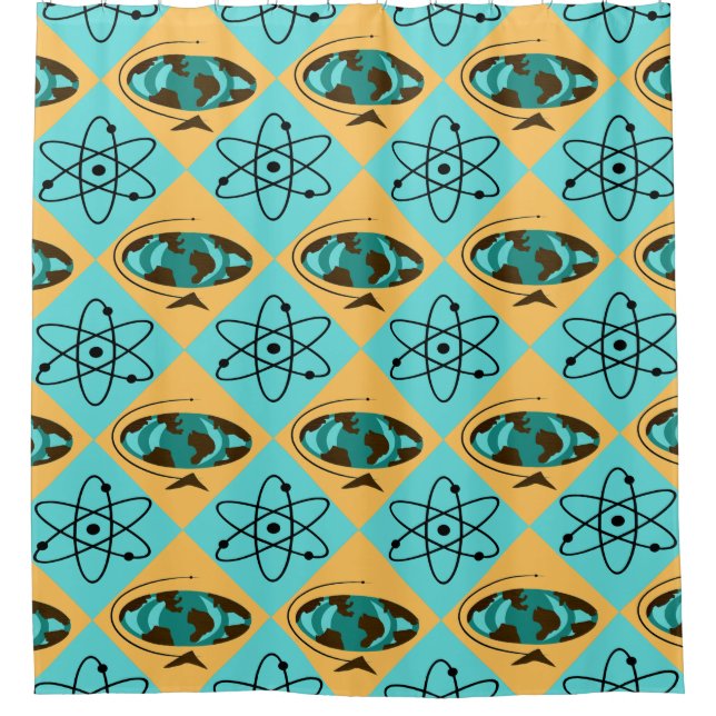 Retro Harlequin Globe Trotter Duschvorhang (Vorderseite)