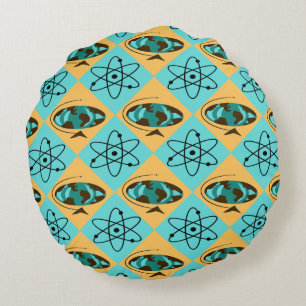 Retro Harlequin Globe Trotter Round Pillow Rundes Kissen