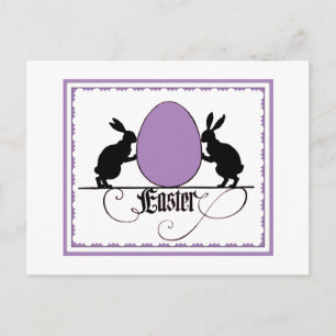 Retro-Hasen und Silhouette eines lila Ostereis Postkarte