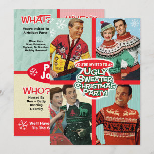 Retro-hässliche Weihnachtspullover-Weihnachtsfeier Einladung