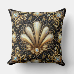 Retro-Hausakzente Schwarz-goldener Art Deco Kissen