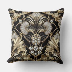 Retro-Hausakzente Schwarz-goldener Art Deco Kissen