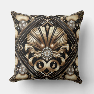 Retro-Hausakzente Schwarz-goldener Art Deco Kissen