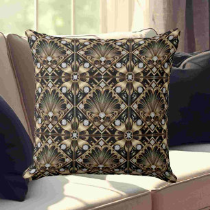 Retro-Hausakzente Schwarz-goldener Art Deco Kissen