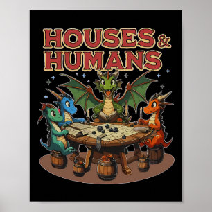 Retro-Häuser und menschliche Gamer-Videospiele  Poster