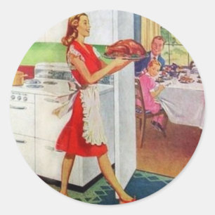 Retro Hausfrau auf Erntedank Runder Aufkleber