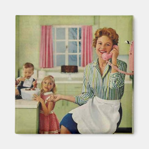 Retro-Hausfrau & Familie Magnet