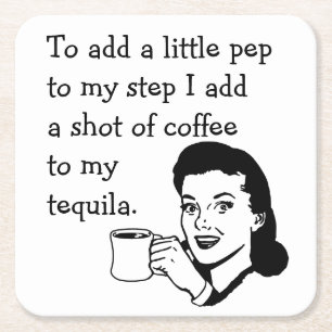 Retro Hausfrau Funny Tequila Kaffee Pep Zitat Rechteckiger Pappuntersetzer
