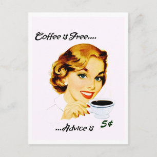 Retro-Hausfrau Kaffee und Rat Postkarte