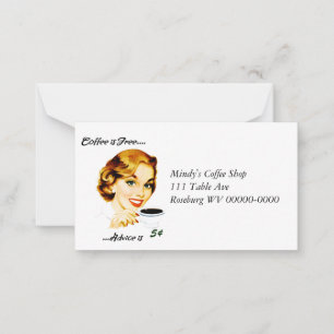 Retro Hausfrau Kaffee und Ratschläge Hinweiskarte