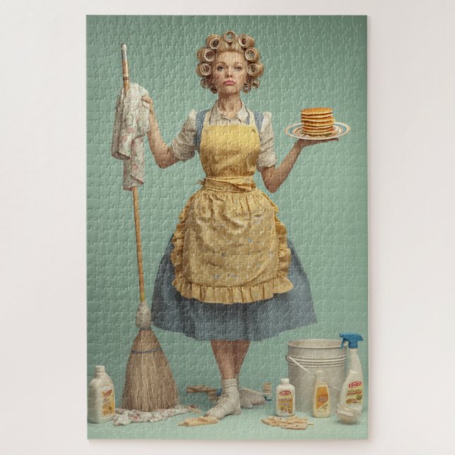 Retro-Hausfrau mit Pfannkuchen (Vertikal)
